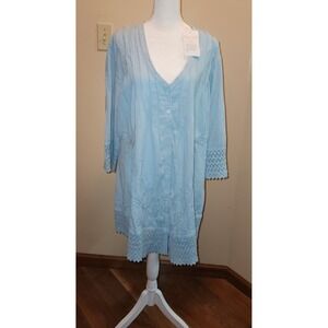 Soft Surroundings Glam Gauze Crochet Embroidered Pin Tuck Pleat Tunic Romantic